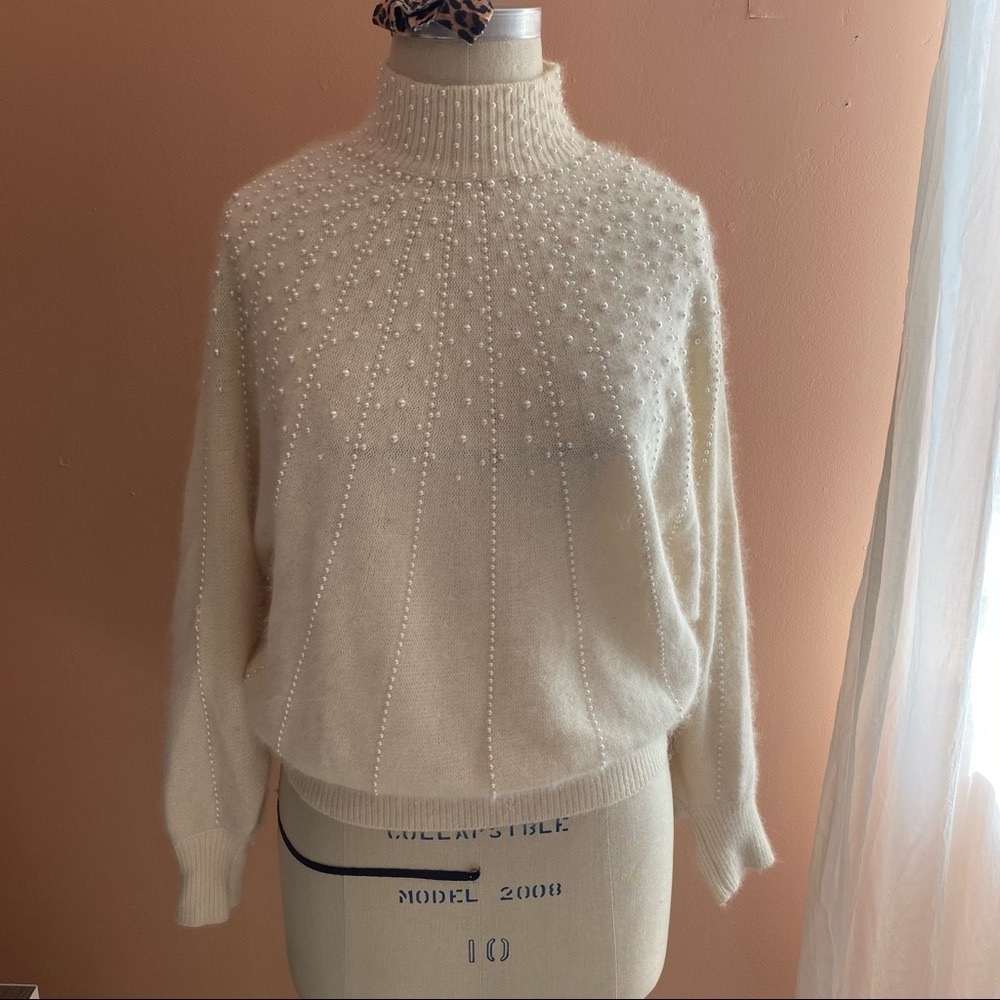 Vintage Pearl Turtle Neck angora sweater
